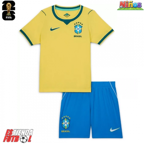 Brasil Primera Equipación Niños Mundial 2026 Manga Corta (+ Pantalones cortos)